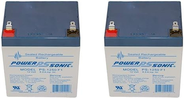 Power-Sonic PS-1250F1 12V 5Ah F1 AGM Rechargeable Battery - 2 Pack