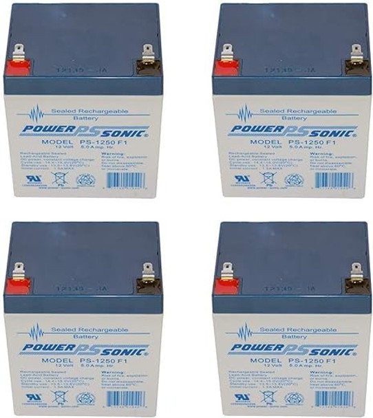 Power-Sonic PS-1250F1 12V 5Ah F1 AGM Rechargeable Battery - 4 Pack