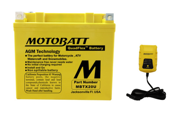 MotoBatt MBTX20U 21Ah AGM Battery bundle with MotoBatt PDCT1 12V/6V 1A Charger