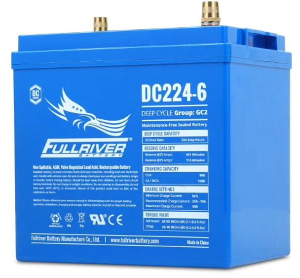 Fullriver DC224-6 6V 224Ah Deep Cycle AGM Battery (Group GC2)