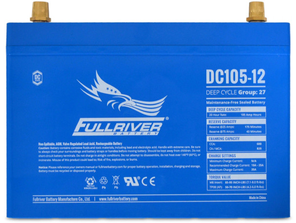 Fullriver DC105-12 12V 105Ah Deep Cycle AGM Battery (Group 27)