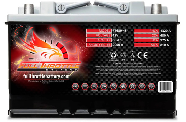 Fullriver FT680-48 60Ah 680 CCA AGM Battery bundle with MotoBatt PDCT1 12V/6V 1A Charger