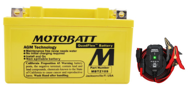 MotoBatt MBTZ10S 8.6Ah 190 CCA AGM Battery bundle with NOCO GENIUS1 6V/12V 1A Charger