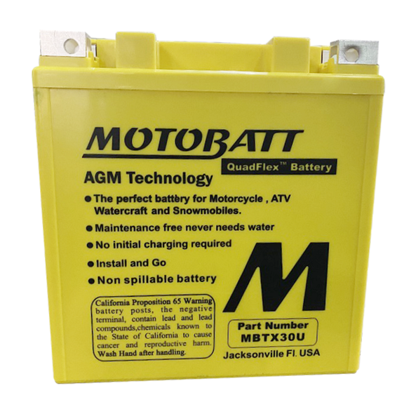 MotoBatt MBTX30U 34Ah 440 CCA AGM Powersports Battery replaces Y60N24 Y60N30 12N24 YIX30 52515 53030 EXT30 PC925