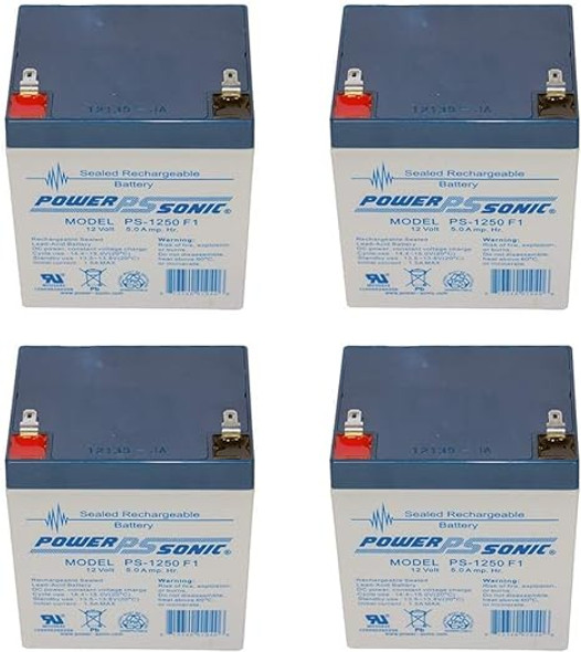 Power-Sonic PS-1250F1 12V 5Ah F1 AGM Rechargeable Battery - 4 Pack