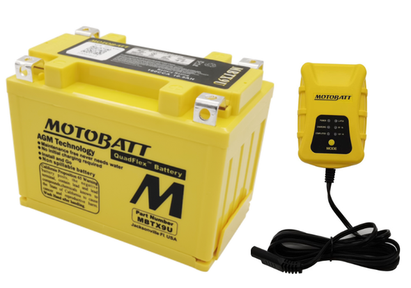 MotoBatt MBTX9U 10.5Ah 160 CCA AGM Battery bundle with MotoBatt PDCT1 12V/6V 1A Charger
