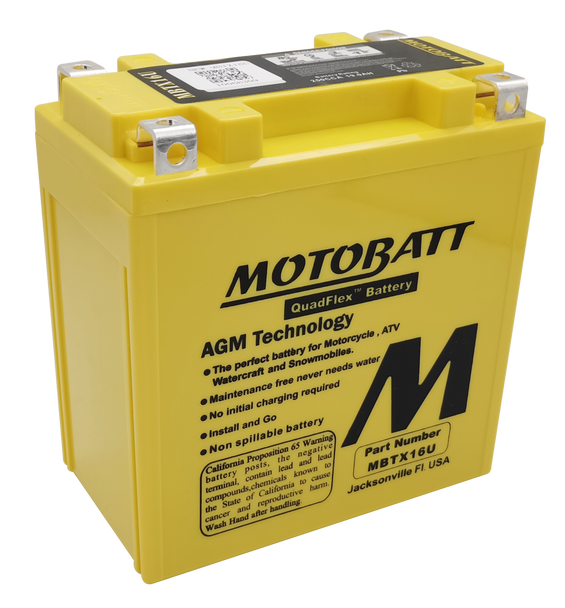 MotoBatt MBTX16U 19Ah AGM Replacement Battery for Kawasaki, Moto Guzzi, Suzuki, Piaggio-Gilera Fuoco, Polaris ATV, Suzuki Motorcycle, YTX16-BS YTX16-BS-1 YTX20A-BS YTX20CH-BS