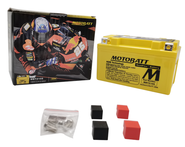 MotoBatt MBTZ10S 8.6Ah 190 CCA AGM Battery bundle with MotoBatt PDCT1 12V/6V 1A Charger