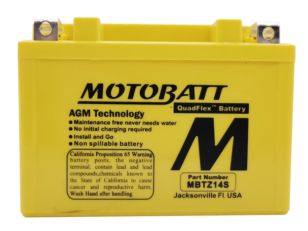 MotoBatt MBTZ14S 11.2Ah 190 CCA AGM Battery bundle with MotoBatt PDCT1 12V/6V 1A Charger