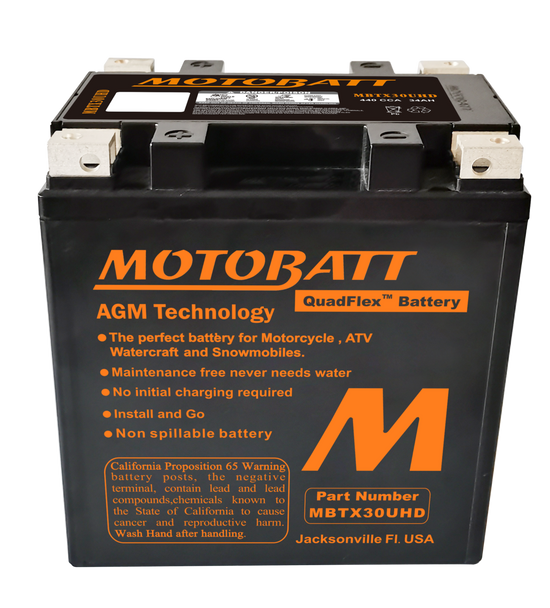 MotoBatt MBTX30UHD 34Ah 440 CCA AGM Powersports Battery replaces Y60N24 Y60N30 12N24 YIX30 52515 53030 EXT30 PC925