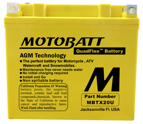MotoBatt MBTX20U 21Ah AGM Battery bundle with MotoBatt PDCT1 12V/6V 1A Charger