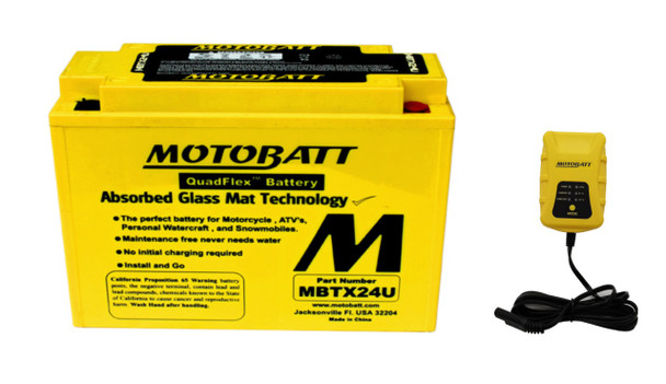 MotoBatt MBTX24U 25Ah AGM Battery bundle with MotoBatt PDCT1 12V/6V 1A Charger