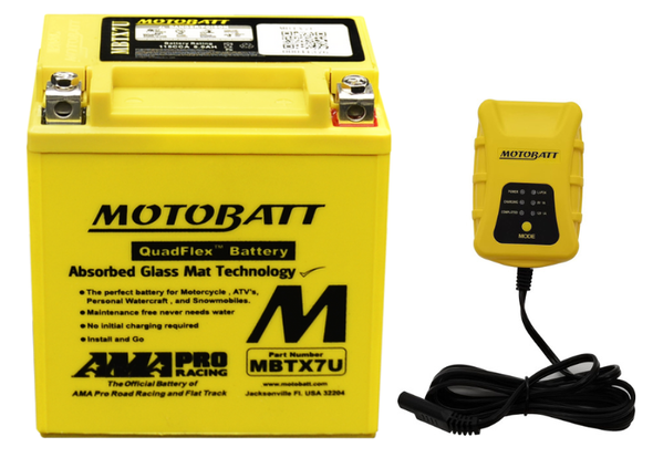 MotoBatt MBTX7U 8Ah 115 CCA AGM Battery bundle with MotoBatt PDCT1 12V/6V 1A Charger