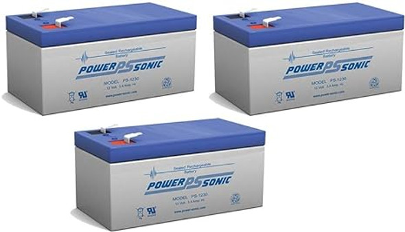 Power-Sonic PS-1230F1 12V 3Ah F1 AGM Rechargeable Battery - 3 Pack
