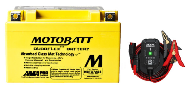 MotoBatt MBTX7ABS 7Ah 105 CCA AGM Battery bundle with NOCO GENIUS1 6V/12V 1A Charger