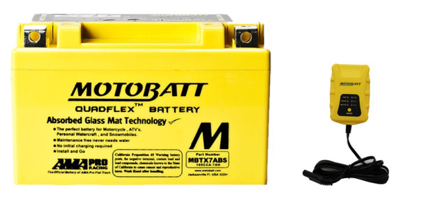 MotoBatt MBTX7ABS 7Ah 105 CCA AGM Battery bundle with MotoBatt PDCT1 12V/6V 1A Charger